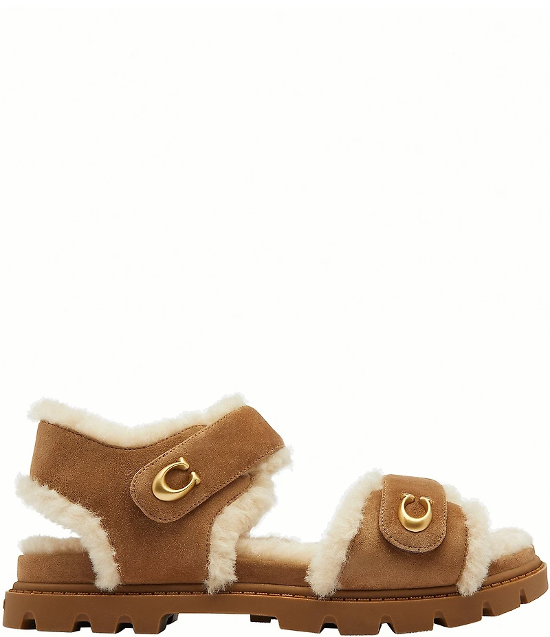 COACH Brynn Suede and Shearling Velcro Sandals