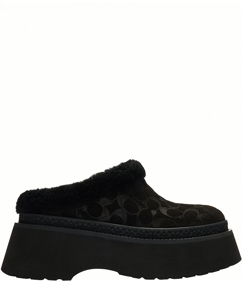 COACH Cecelia Signature Suede and Wool Platform Clogs