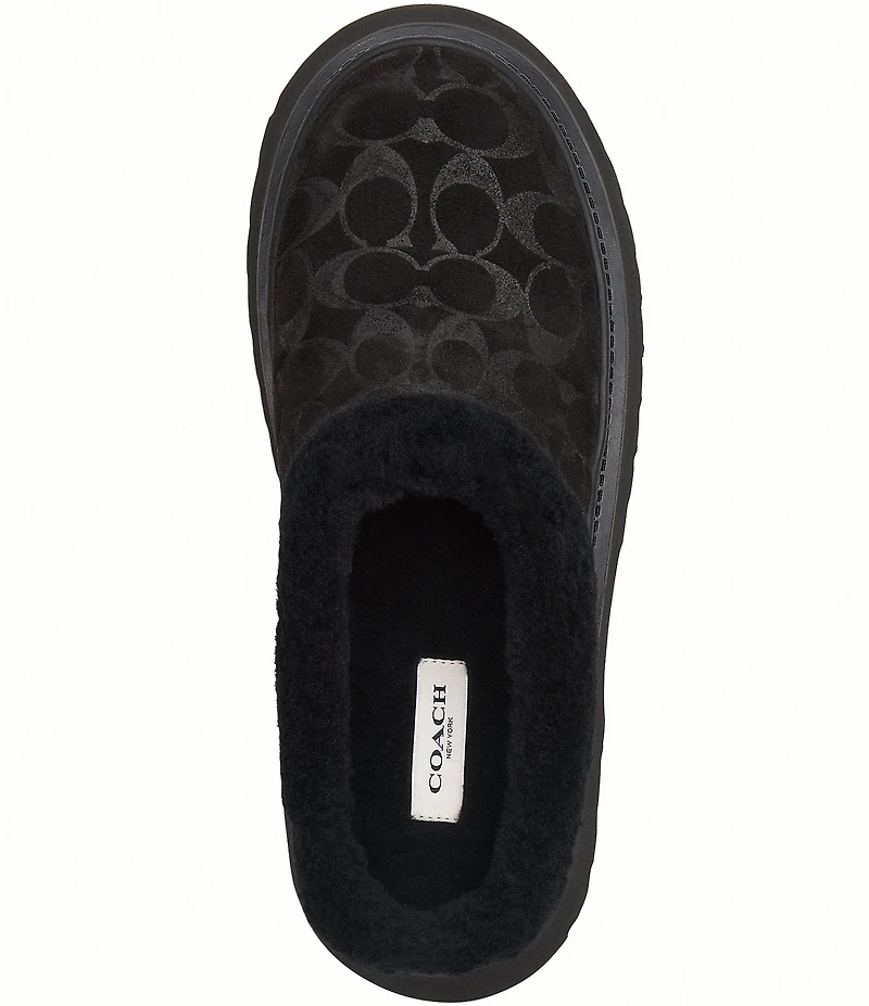 COACH Cecelia Signature Suede and Wool Platform Clogs