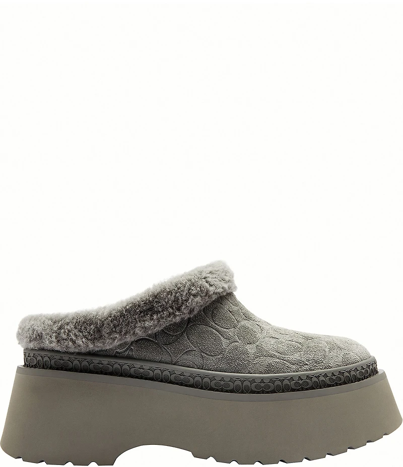 COACH Cecelia Signature Suede and Wool Platform Clogs