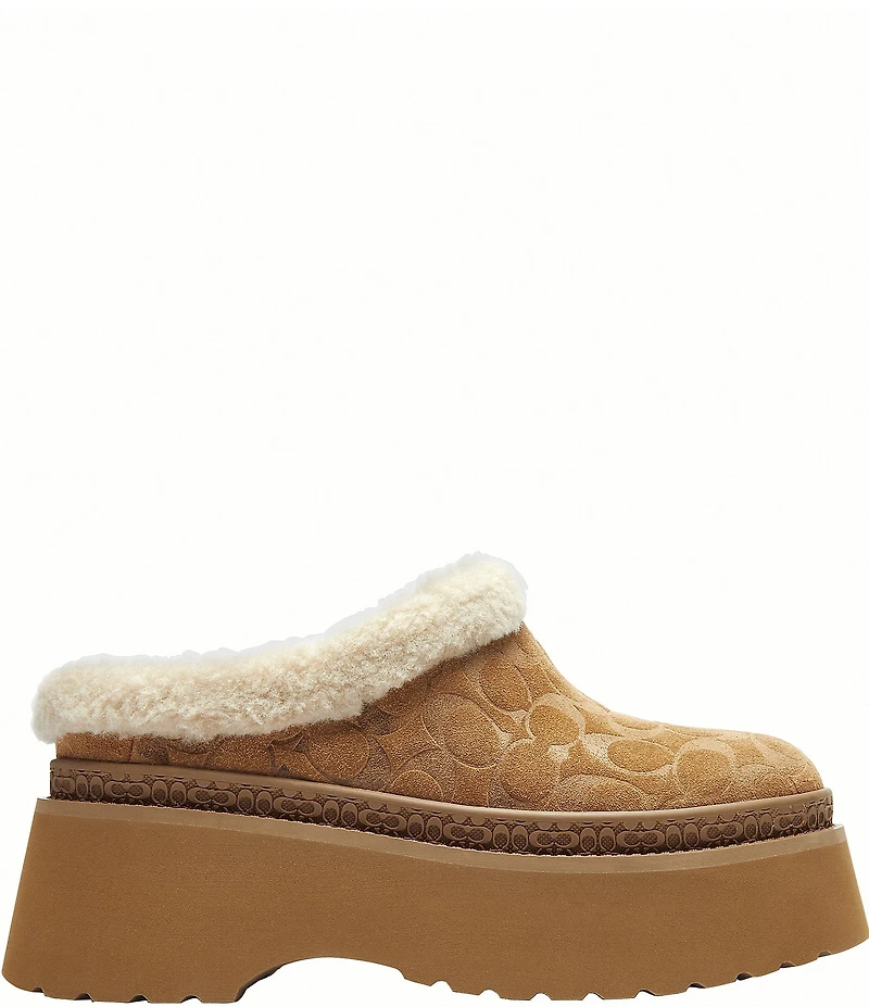 COACH Cecelia Signature Suede and Wool Platform Clogs