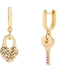 COACH Charming Charms Heart Padlock & Key Huggie Hoop Mismatch Earrings