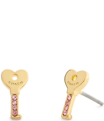 COACH Charming Charms Signature Heart Key Stud Earrings