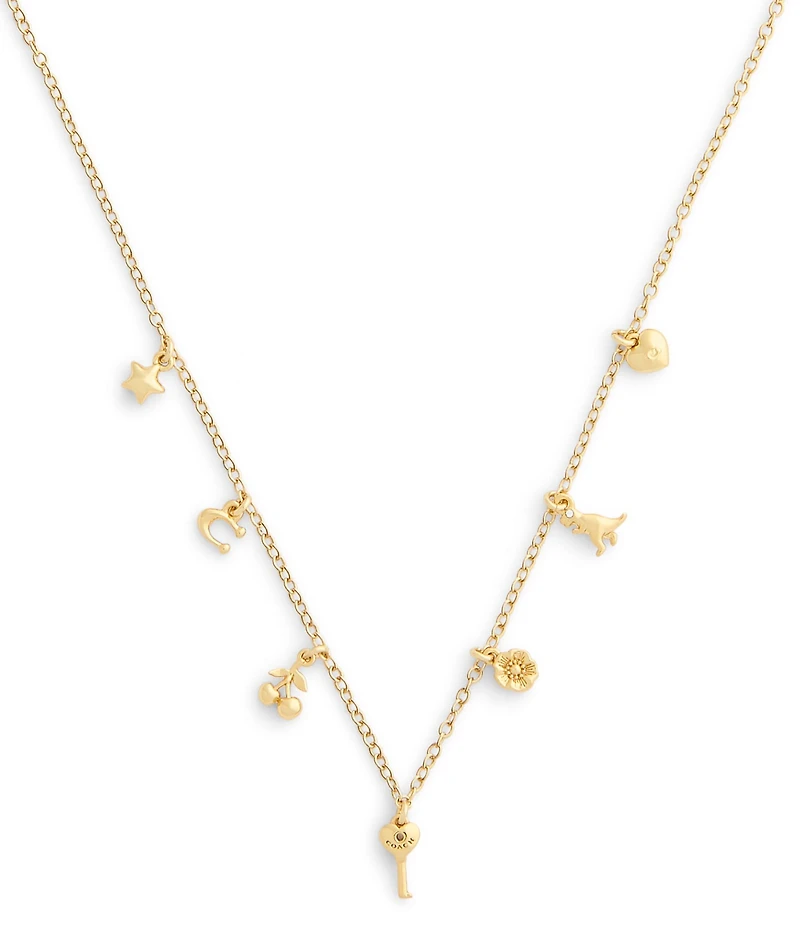 COACH Charming Charms Signature Mini Bib Heart Lock And Key Collar Necklace