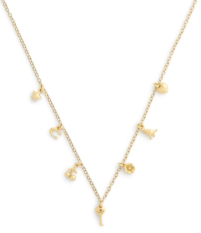 COACH Charming Charms Signature Mini Bib Heart Lock And Key Collar Necklace