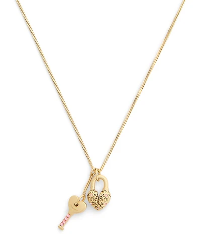 COACH Charming Charms Signature Heart Padlock & Key Short Pendant Necklace