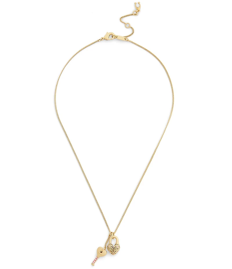 COACH Charming Charms Signature Heart Padlock & Key Short Pendant Necklace