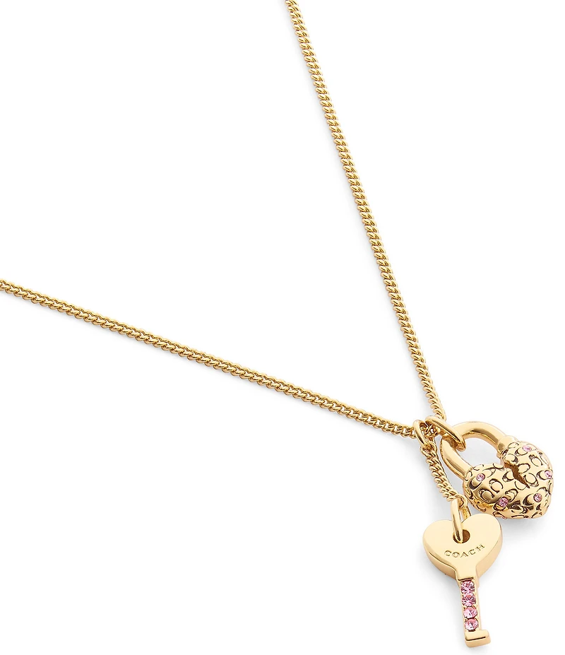 COACH Charming Charms Signature Heart Padlock & Key Short Pendant Necklace