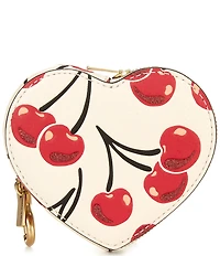 COACH Cherry Print Leather Heart Coin Purse