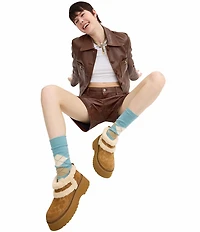 COACH Christina Signature Logo Suede Shearling Platform Booties