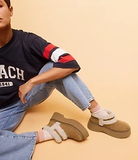 COACH Christina Signature Logo Suede Shearling Platform Booties