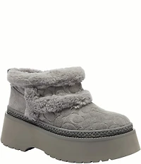 COACH Christina Signature Logo Suede Shearling Platform Booties