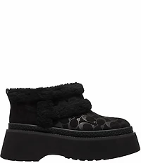COACH Christina Signature Logo Suede Shearling Platform Booties