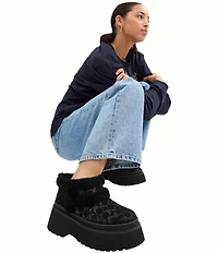 COACH Christina Signature Logo Suede Shearling Platform Booties