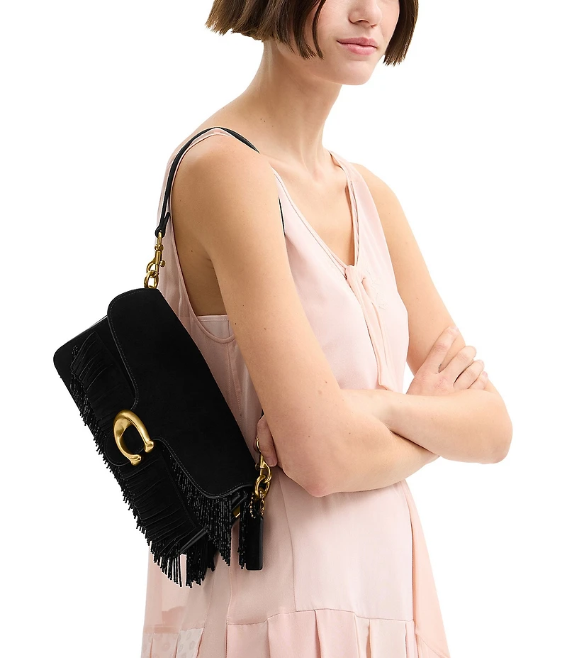 COACH Crystal Beaded Fringe Suede Tabby 26 Shoulder Bag