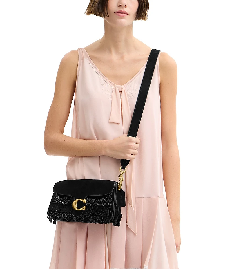 COACH Crystal Beaded Fringe Suede Tabby 26 Shoulder Bag
