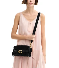 COACH Crystal Beaded Fringe Suede Tabby 26 Shoulder Bag