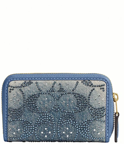 COACH Crystal Denim Essential Small Zip Around Card Case