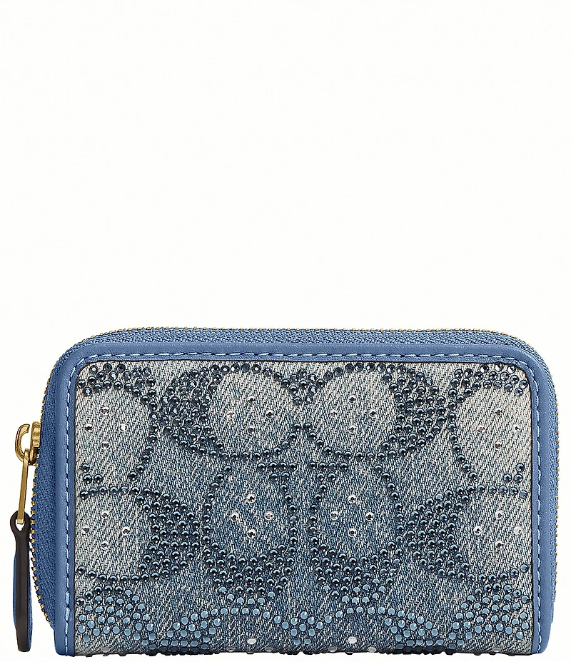 COACH Crystal Denim Essential Small Zip Around Card Case