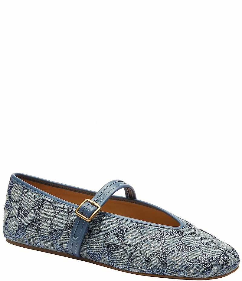 COACH Limited Edition Crystal Signature Denim High Vamp Mary Jane Ballet Flats