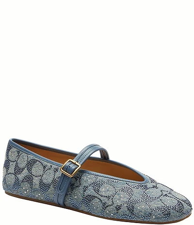 COACH Limited Edition Crystal Signature Denim High Vamp Mary Jane Ballet Flats