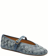 COACH Limited Edition Crystal Signature Denim High Vamp Mary Jane Ballet Flats