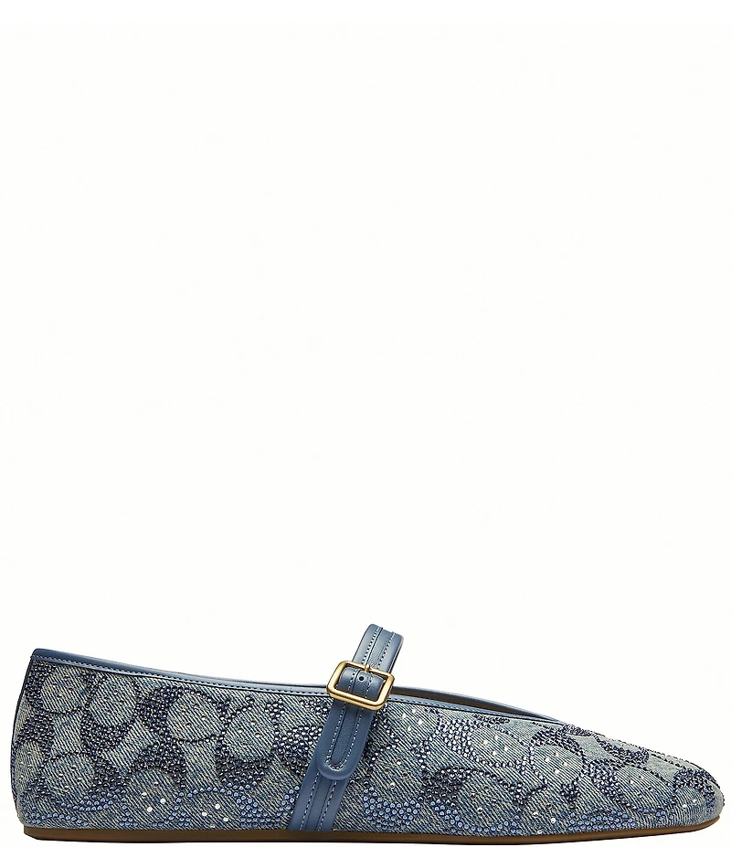 COACH Limited Edition Crystal Signature Denim High Vamp Mary Jane Ballet Flats