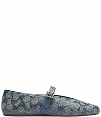 COACH Limited Edition Crystal Signature Denim High Vamp Mary Jane Ballet Flats