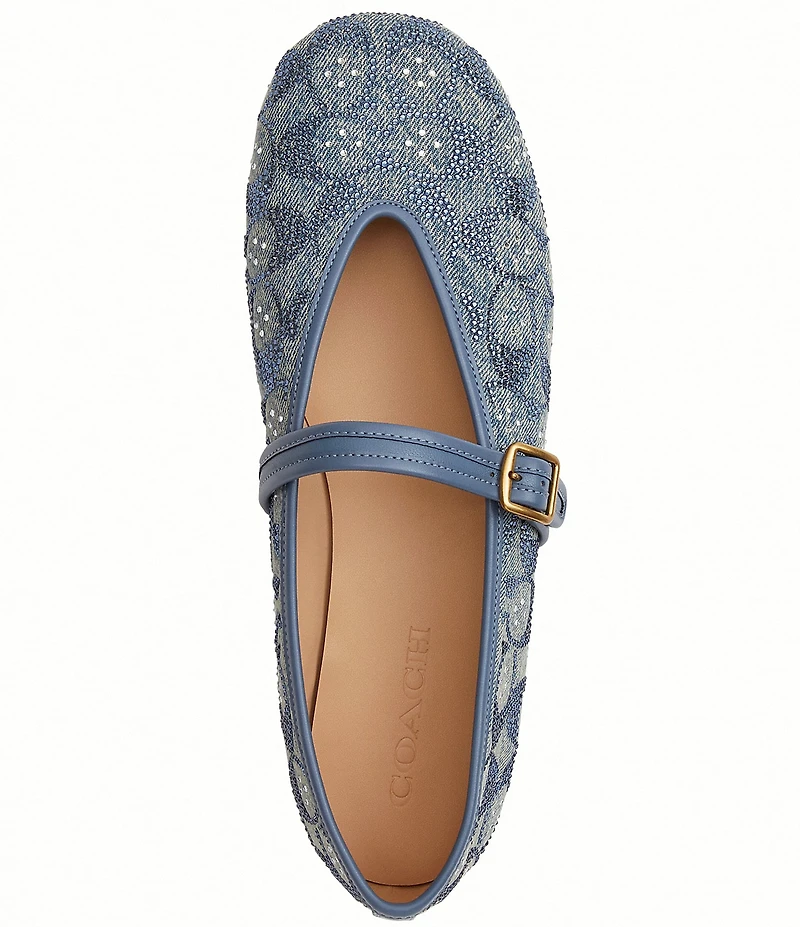 COACH Limited Edition Crystal Signature Denim High Vamp Mary Jane Ballet Flats