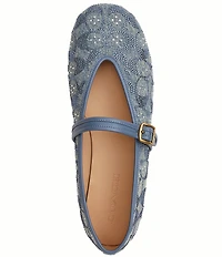 COACH Limited Edition Crystal Signature Denim High Vamp Mary Jane Ballet Flats
