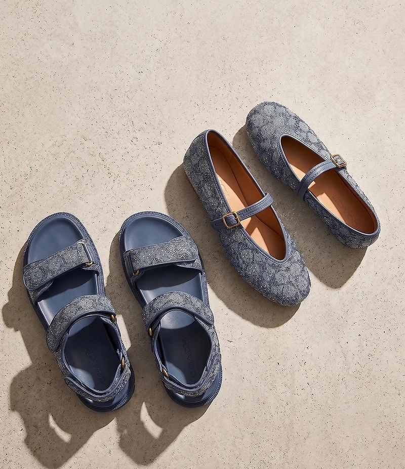 COACH Limited Edition Crystal Signature Denim High Vamp Mary Jane Ballet Flats