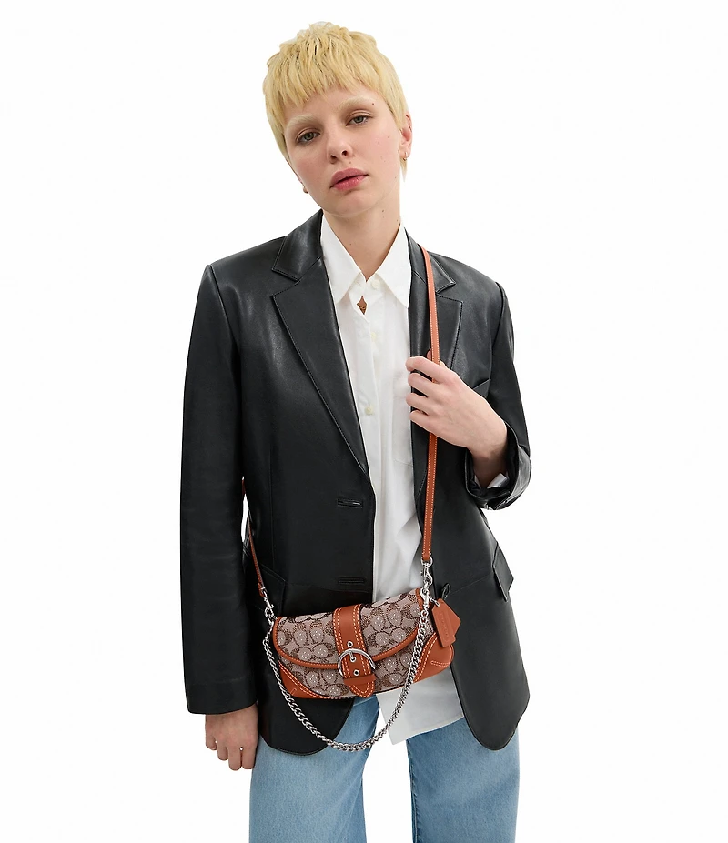 COACH Crystal Signature Jacquard Soho 25 Contrast Trim Shoulder Bag