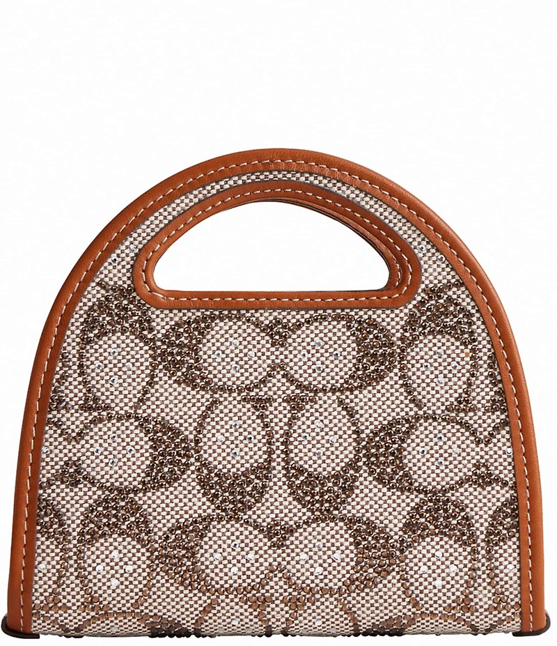 COACH Crystal Signature Jacquard Top Handle Contrast Trim Crossbody Card Case