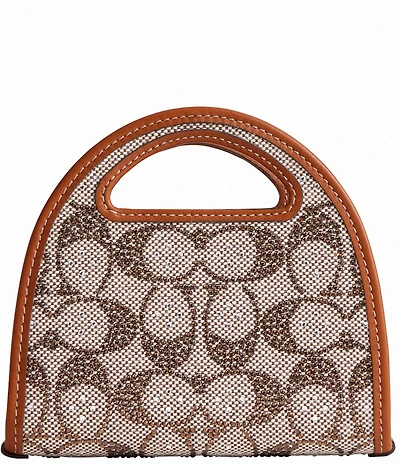 COACH Crystal Signature Jacquard Top Handle Contrast Trim Crossbody Card Case