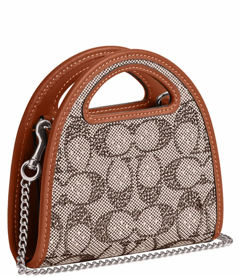 COACH Crystal Signature Jacquard Top Handle Contrast Trim Crossbody Card Case
