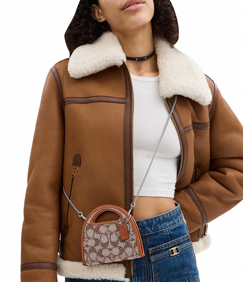 COACH Crystal Signature Jacquard Top Handle Contrast Trim Crossbody Card Case