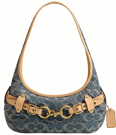 COACH Denim Signature Belted Ergo Small Shoulder Bag