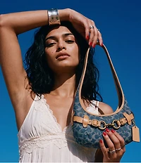 COACH Denim Signature Belted Ergo Small Shoulder Bag
