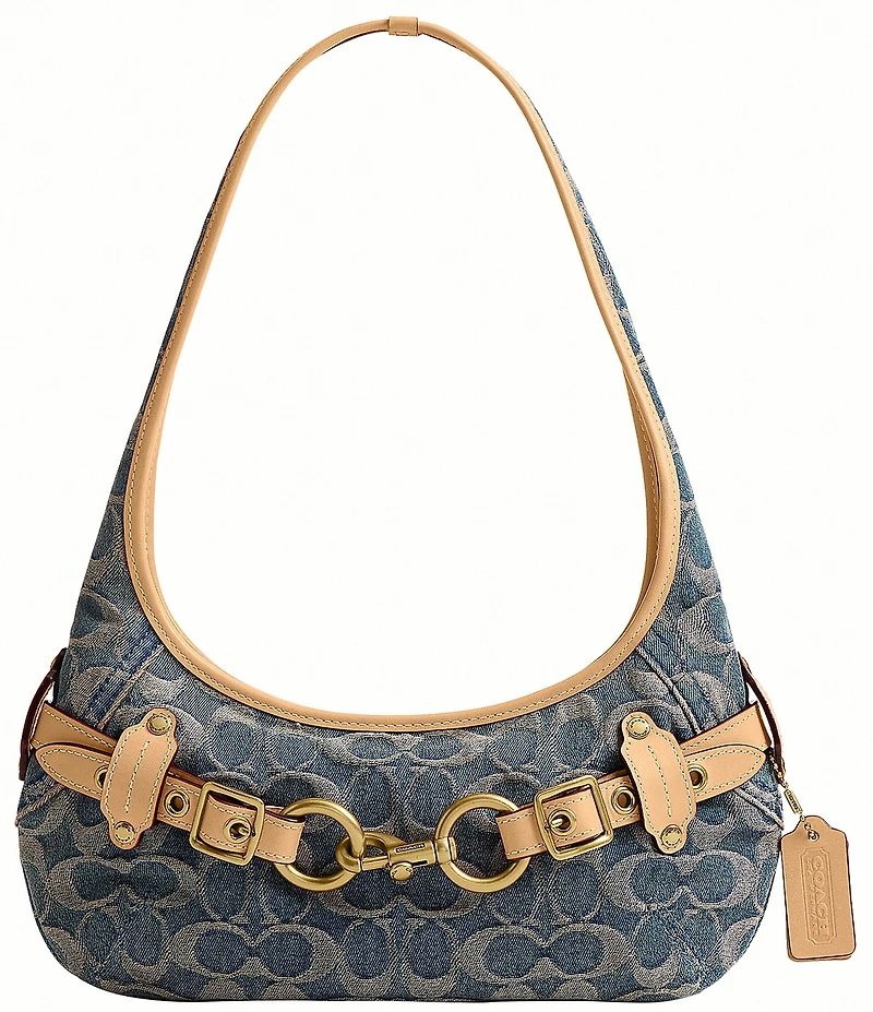 COACH Denim Signature Belted Ergo Small Shoulder Bag