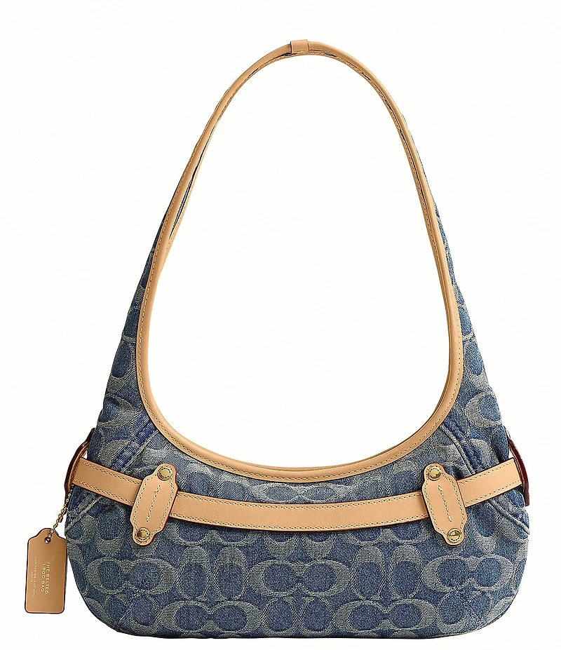 COACH Denim Signature Belted Ergo Small Shoulder Bag