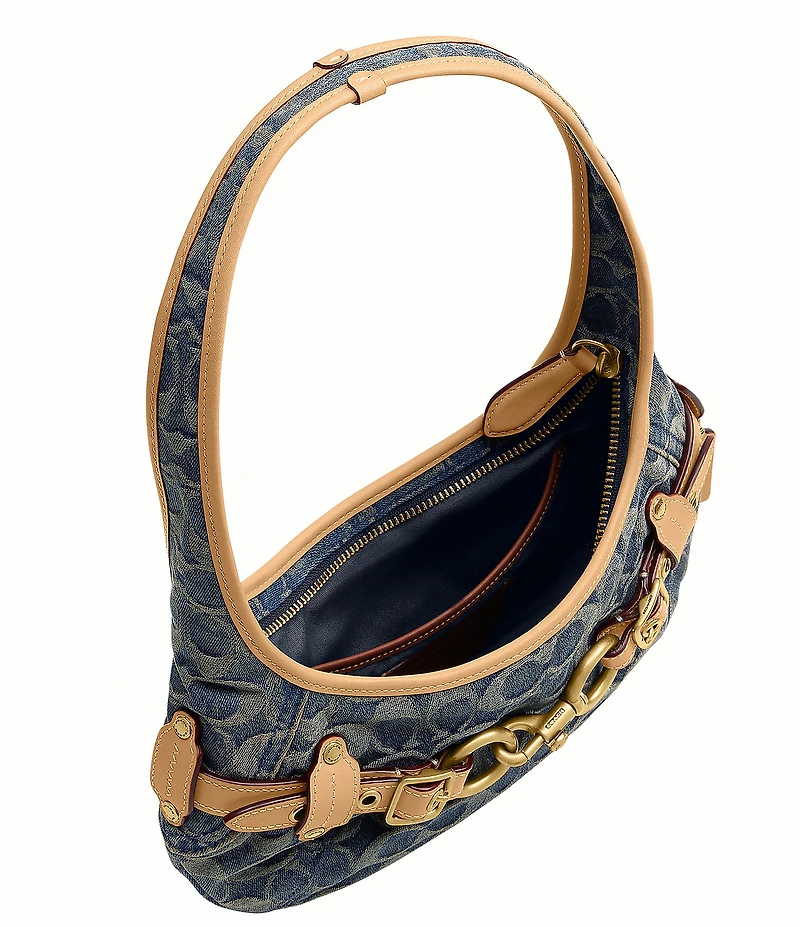 COACH Denim Signature Belted Ergo Small Shoulder Bag
