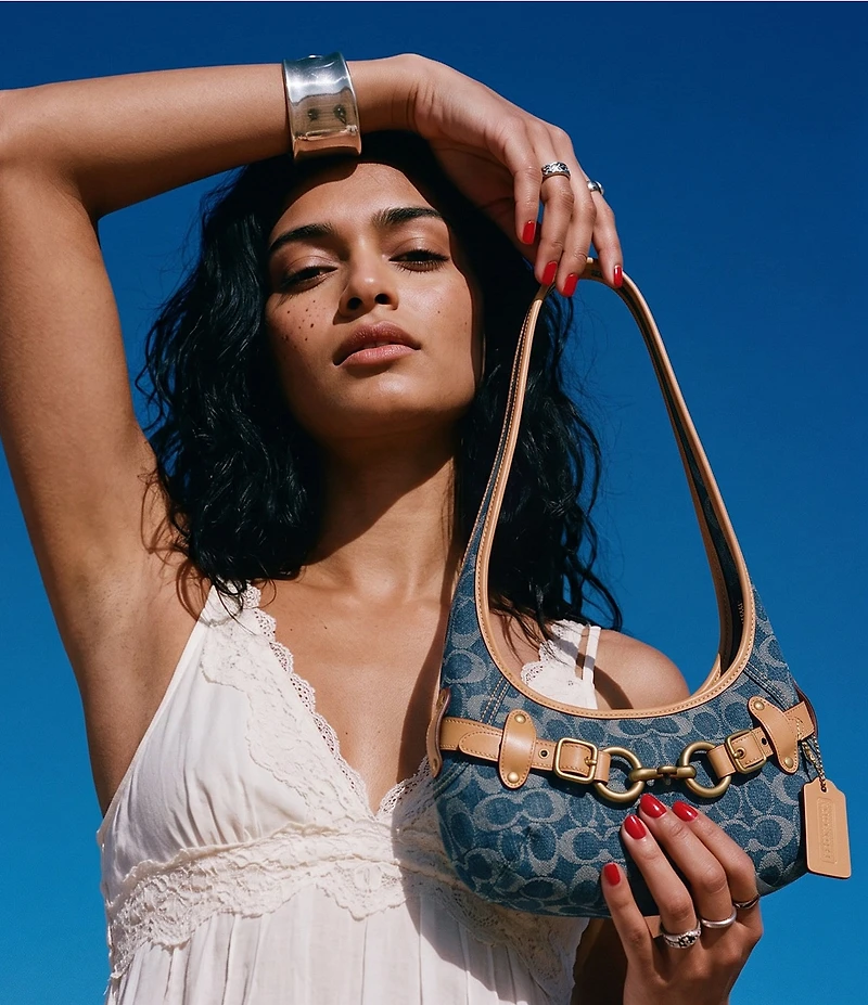 COACH Denim Signature Belted Ergo Small Shoulder Bag