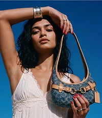 COACH Denim Signature Belted Ergo Small Shoulder Bag