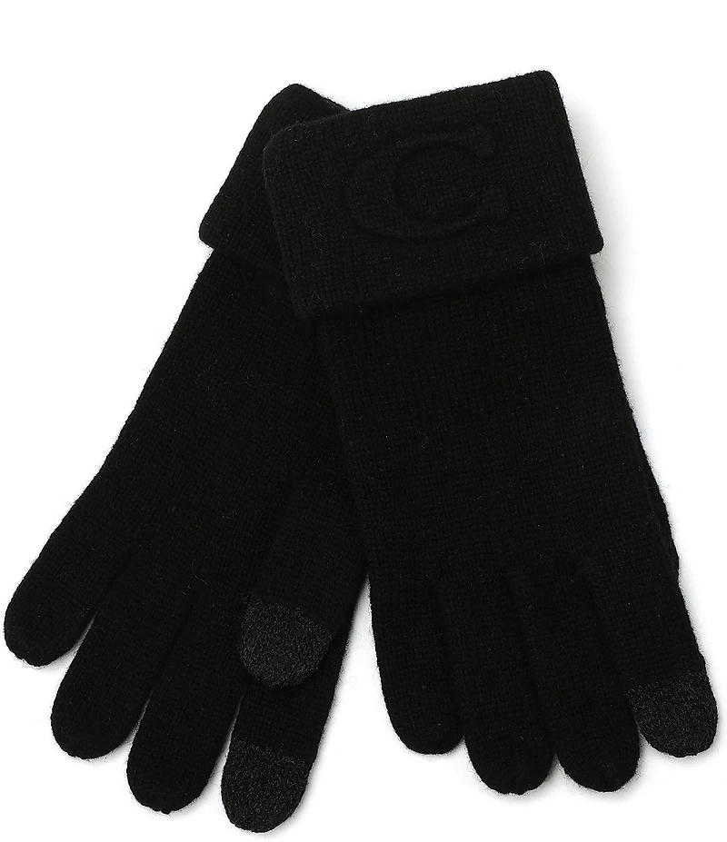 COACH Embossed C Traditional Five Finger Knit Gloves