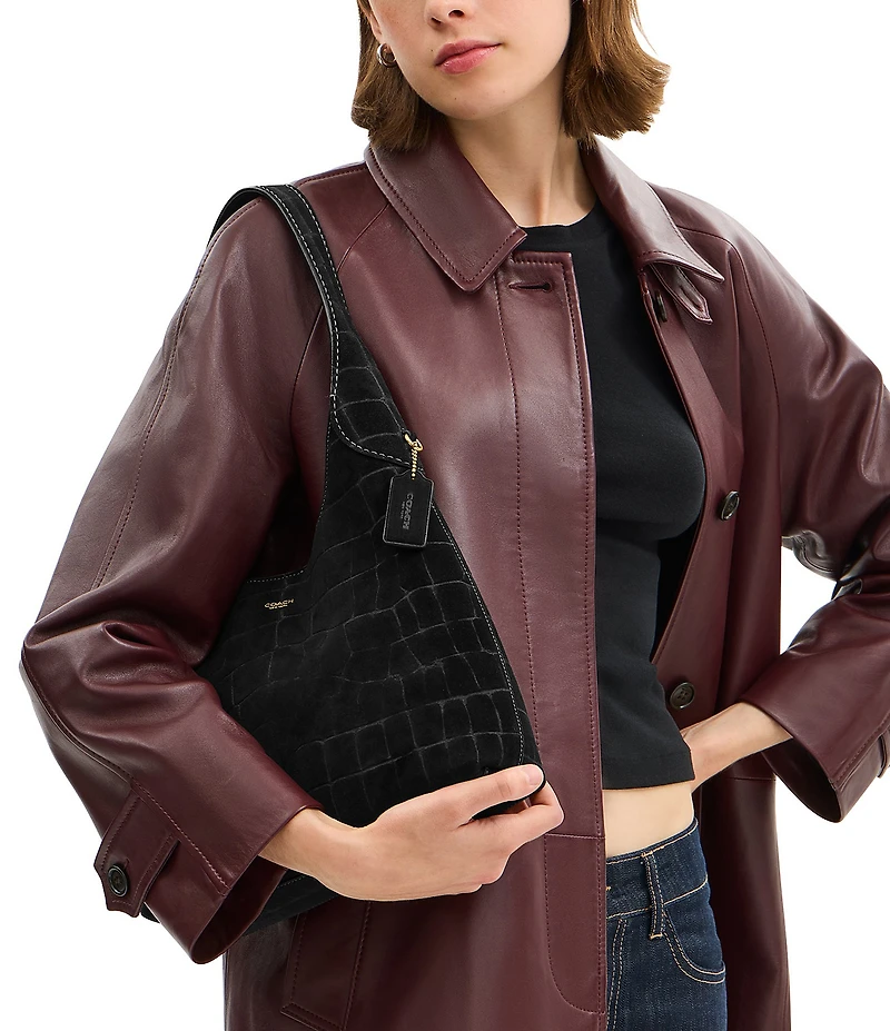 COACH Embossed Croc Suede Brooklyn 28 Hobo Tote Bag