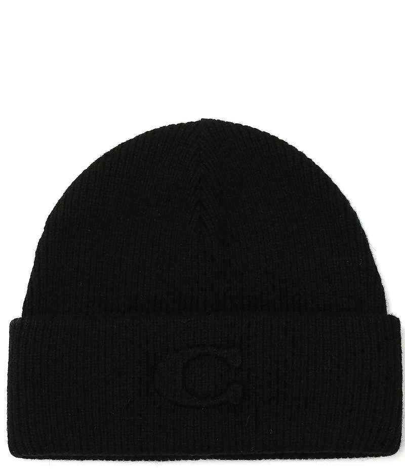 COACH C Embossed Ribbed Knit Beanie