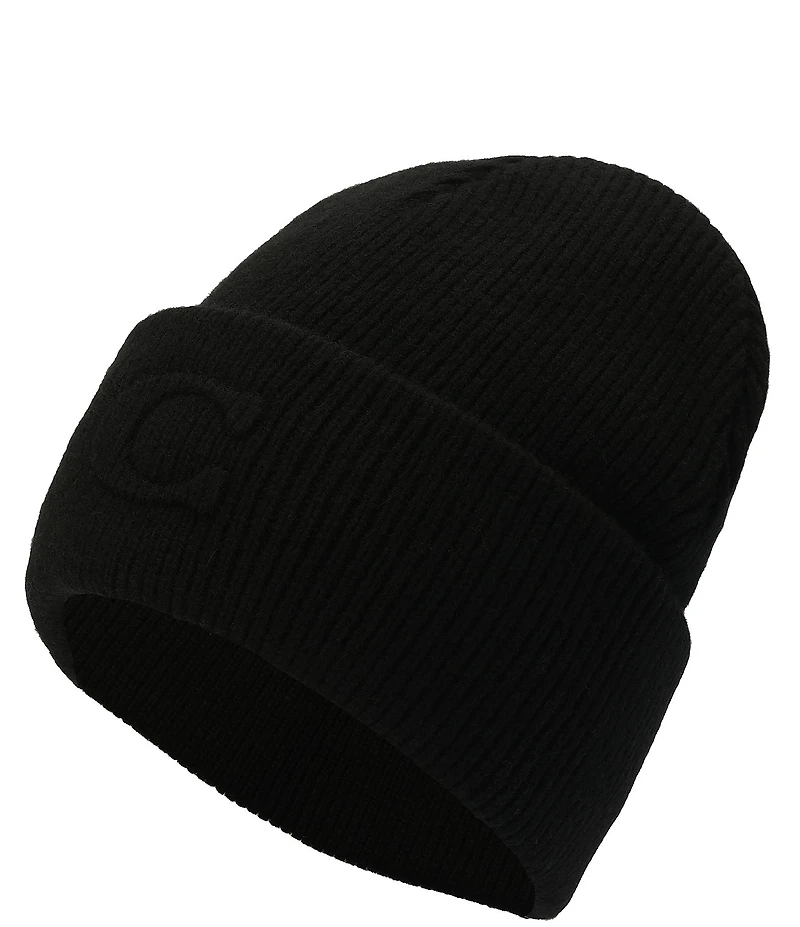 COACH C Embossed Ribbed Knit Beanie