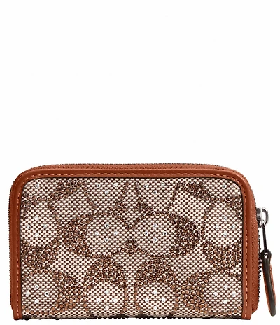 COACH Essential Small Zip Around Crystal Signature Jacquard Contrast Trim Wallet