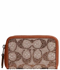 COACH Essential Small Zip Around Crystal Signature Jacquard Contrast Trim Wallet