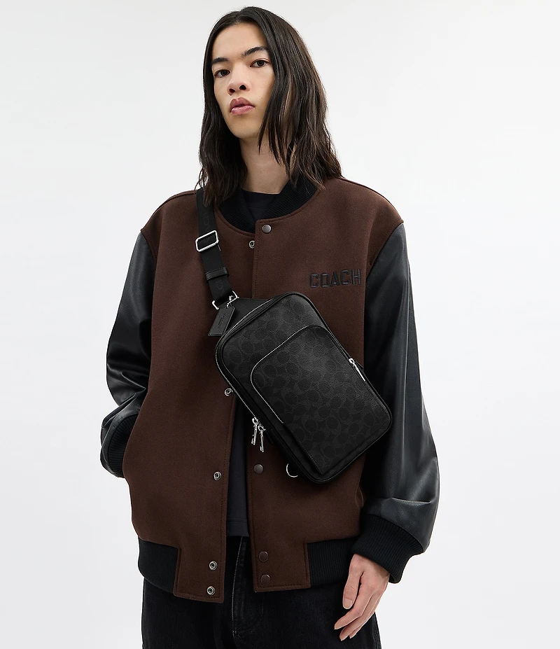 COACH Felix Canvas Cross Grain Leather Logo Sling Bag